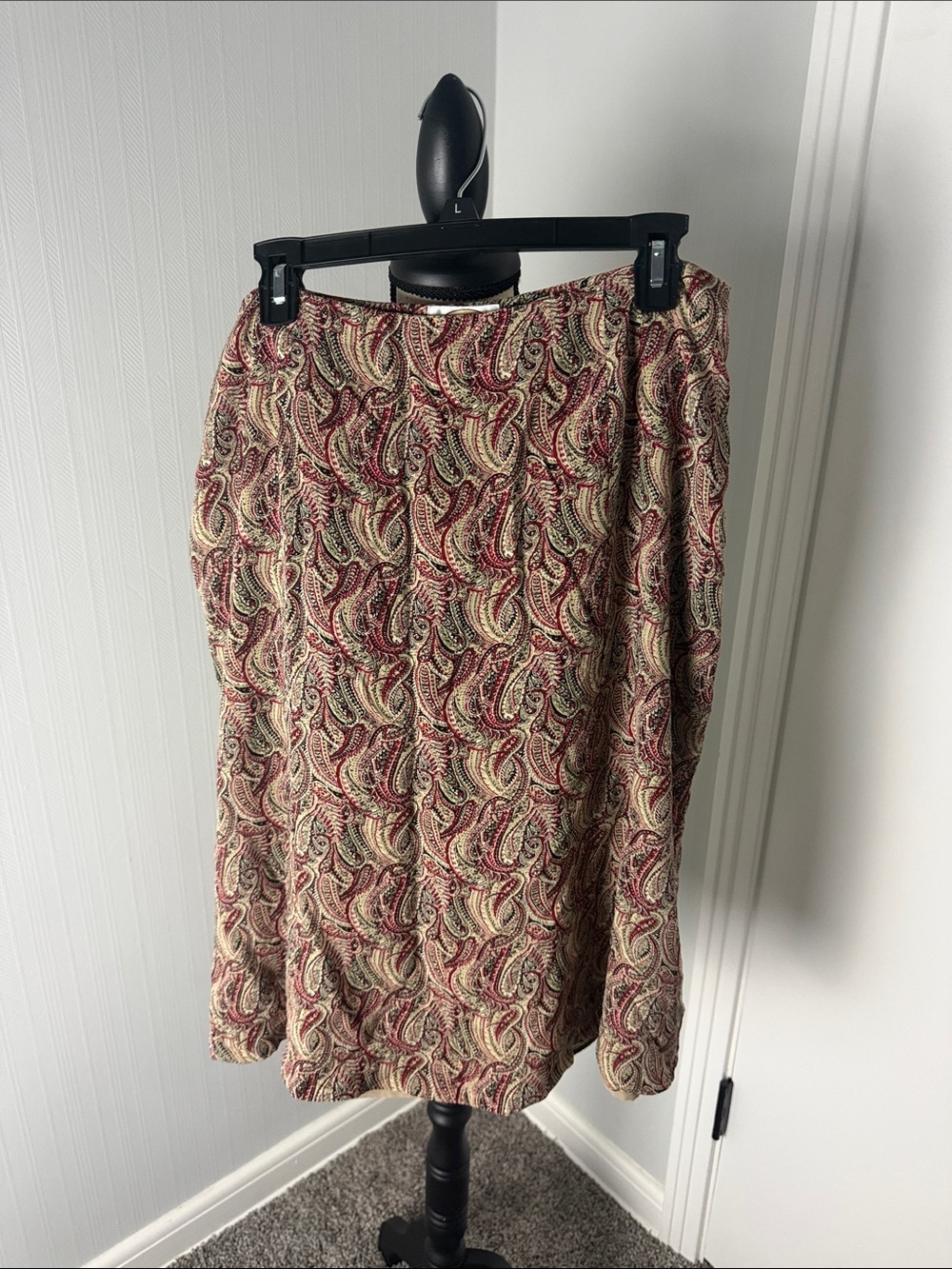 Talbots Paisley Midi Skirt in Burgundy, Cream size 16 Petites Pure Silk